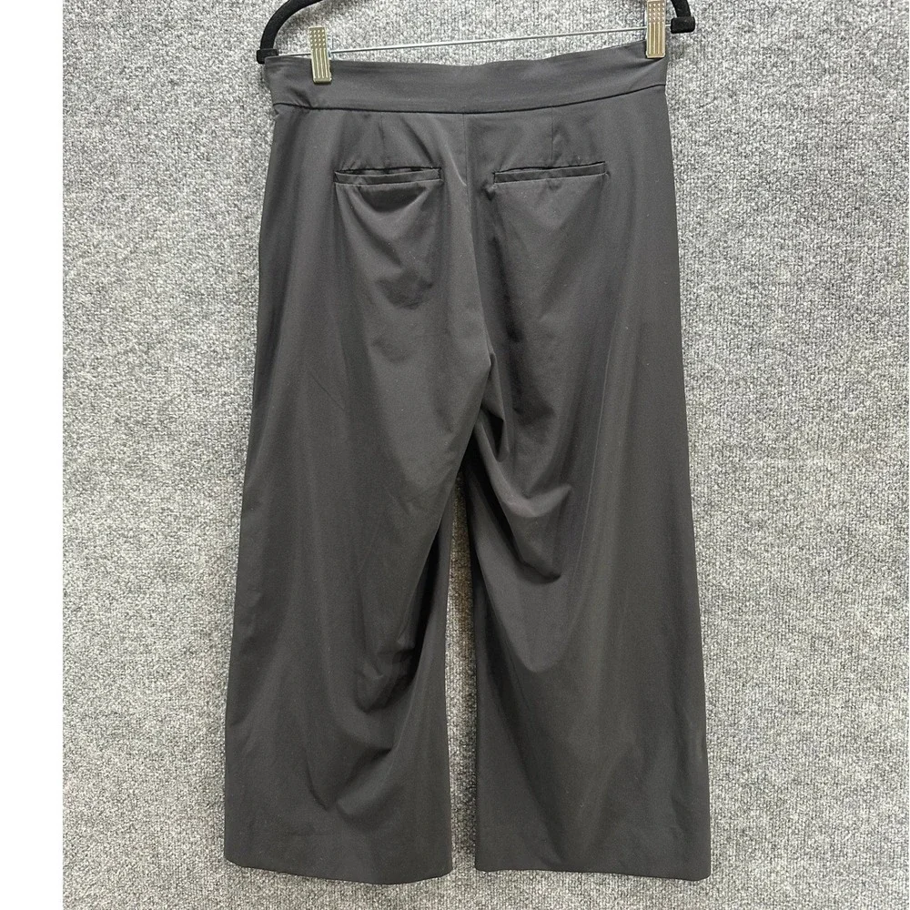 Athleta Black Wide Leg Crop Pants Side Snap Hem Stretch Travel Trousers Womens 2